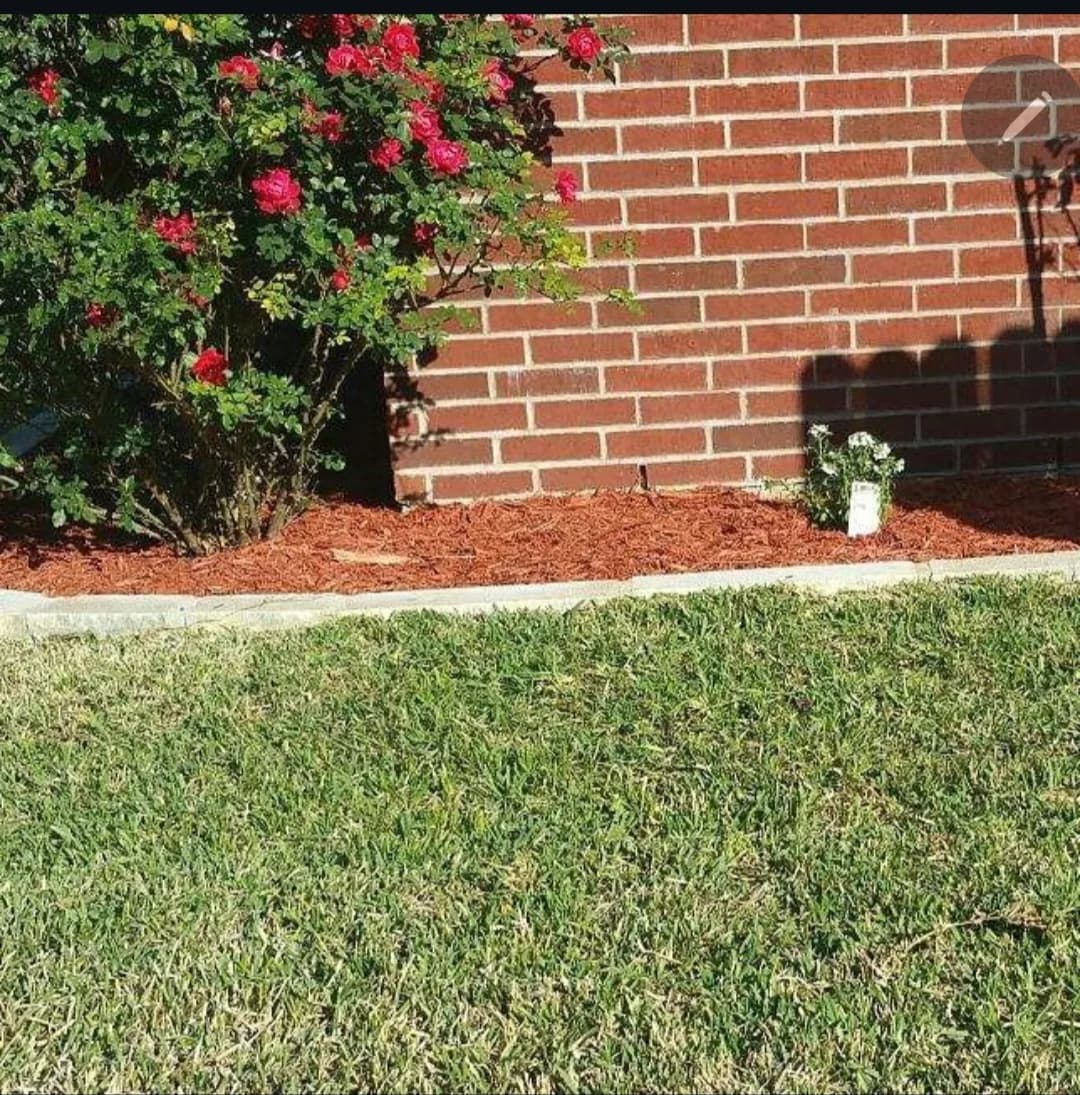 Refreshed flower bed with red mulch in San Antonio